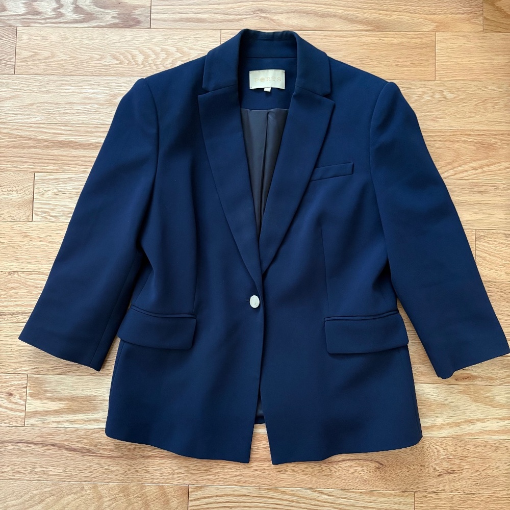 Ports navy cropped 3/4 sleeve blazer